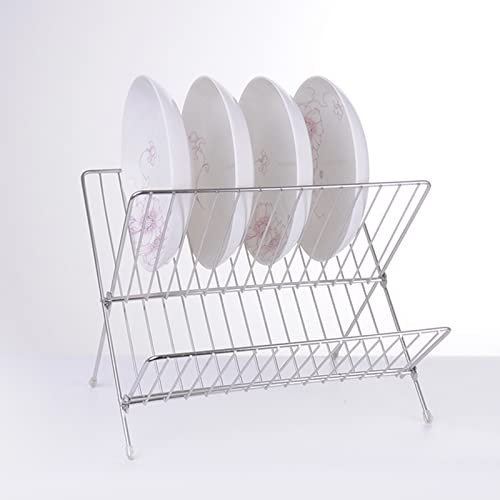 Taxually Escurridor Platos Acero Inoxidable, Libre de BPA, Dish Drying Rack 2 Niveles, Escurridor de Cocina para Fregadero para Secar Frutas y Verduras, Cuencos, Platos, Lavavajillas Plegable