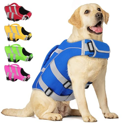 AOFITEE Schwimmweste Hund, Hunde Schwimmweste zum Schwimmen, Schwimmweste für Hunde mit Rettungsgriff und reflektierenden Streifen, Ripstop Rettungsweste Haustier für kleine, mittlere, große Hunde