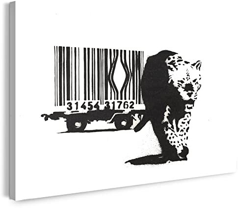 Printistico Leinwandbild Banksy Street-Art Leopard Barcode - Konsum-Kritik Globalisierung, Moderner Kunstdruck Canvas - Wohnzimmer, Inneneinrichtung Deko