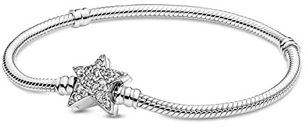 MariaFonte Armband New 2024 Semi-Rigid Stern Damen Original Steifheit Anhänger Basis Mädchen Armbänder Clip Fix Angebot Charm Kette Silber Haken Verschluss Box Rosa Bead Sterling-Silber (17 cm)