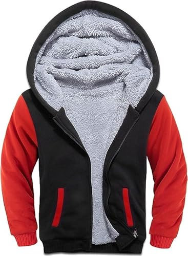 JACKETOWN Felpe Ragazzi Cappuccio, Felpa con Cappuccio per Bambini con Cerniera Sweatshirt Hoodie Vestiti Giacca Sportiva in Pile per Bambini Maniche Lunghe(0054 Rosso L)