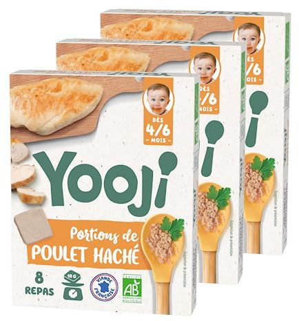 Yooji - Portions de poulet haché français bio dès 6 mois - Pour 24 repas bébé - Lot 3 x80g