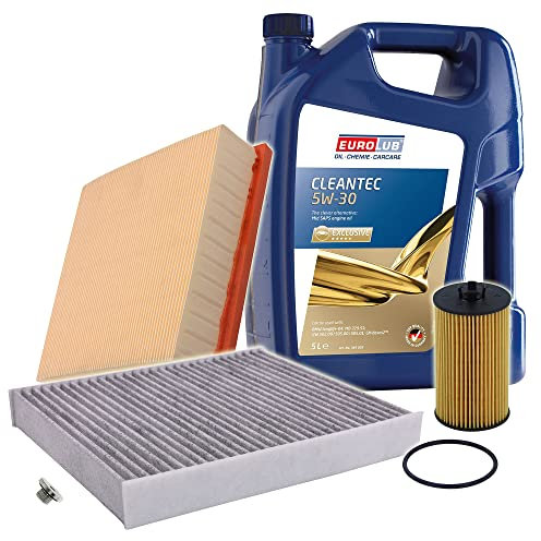 ATEC Germany Inspektionspaket Filterset mit 1x Ölfilter; 1x Luftfilter; 1x Innenraumfilter (Aktivkohle); 1x Ölablassschraube; 1x Motoröl 5W-30 CLEANTEC SAE 5 l, KOMPATIBEL MIT - OPEL MERIVA B (S10)