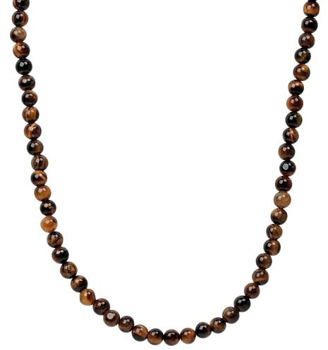 ELEDORO echter Tigerauge Halskette Collier für Damen aus Silber 925 vergoldet Karabiner 6mm 48cm plus 5cm lang