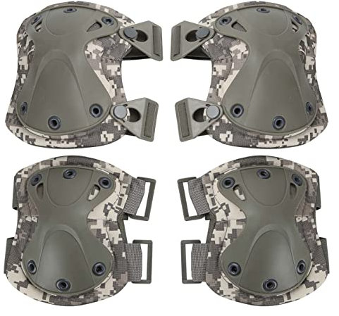 Trintion 4 Stück Taktische Knieschone Militär Jagd Kneepad Ellenbogen Leichter und Flexibler Kniescheibe für CS Paintball Jagd Airsoft (ACU Camo)