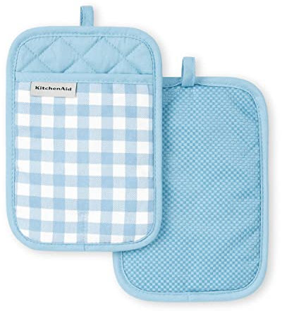KitchenAid Gingham Pot Holder 2-Pack Set, Blue Velvet, 7x10