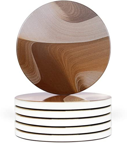 Naivasha Homeware Marmor-Untersetzer, 6 Stück, atemberaubende Keramik-Untersetzer in glänzender Oberfläche, elegante Stein-Untersetzer mit rutschfester Korkunterseite für Tassen und Gläser, Sandstein