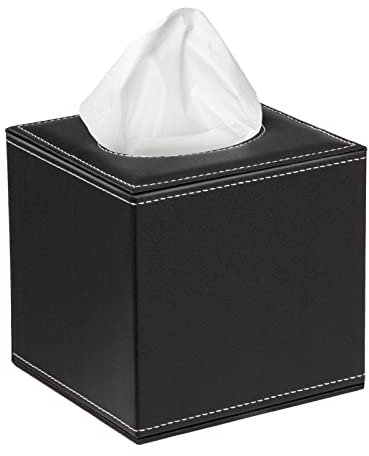 Papiertuch Behälter PU-Leder Taschentuchbox Quadratisch Kosmetiktuchbox für Zuhause Büro Auto Dekoration, Schwarz