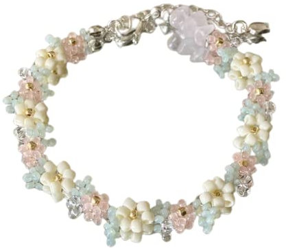 Ichlovdu Damen Armband Gänseblümchen Boho Handgefertigt Blumen Böhmische Perlen Armbänder für Frauen Mädchen Romantisches Schmuck Schön Bracelet (Mehrfarbig8m)