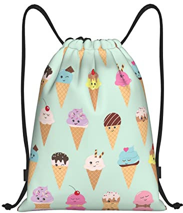 KIDINN Eistüten drucken Kordelzug-Taschen, verstellbare Kordelzug-Tasche, Schwarz, Medium