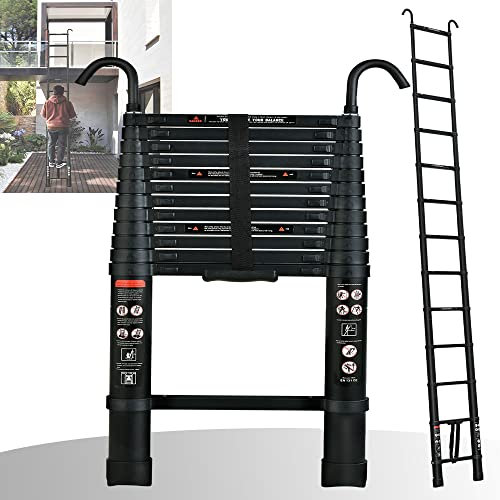 YouseaHome Telescopic Aluminum Ladder, 12.5FT, Black, 13 Steps, 150kg Max Load, EN131