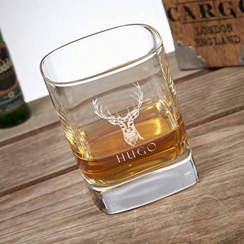 Personalised Stag Design 10oz Engraved Square Whisky Tumbler - Gift for Him, Husband, Boyfriend