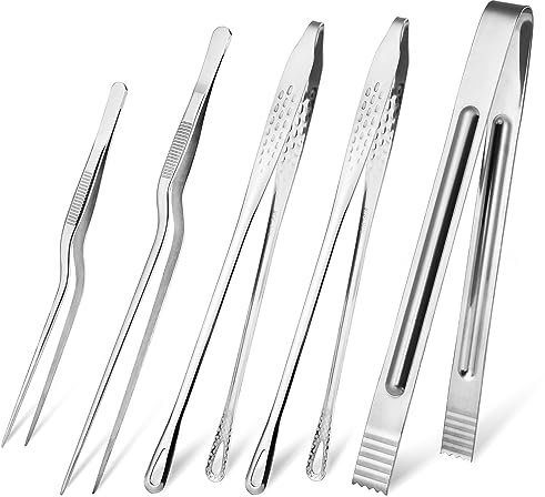 Kitchen Tongs Stainless Steel Grill Tongs 5pcs Culinary Tweezers,Plating Tweezers,Metal Grill Tongs for Cooking Barbecue Outdoor Camping