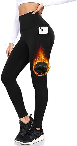 ACTINPUT Thermo Leggings Damen Gefütterte Thermoleggins High Waist Thermohose Winter Warme Sportleggins Strumpfhosen Yogahose Laufhose Sporthose mit Taschen(Schwarz,S-M)