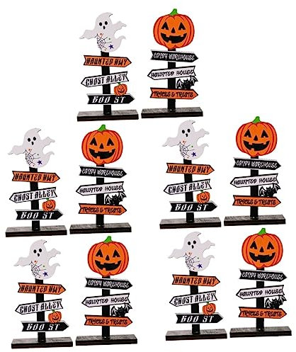 Amosfun 10 Stk Halloween-geisterdekoration Halloween-schild Als Herzstück Halloween-cupcake-topper Halloween-party-handwerk Elmo-cupcake-topper Kürbis Tischschild Holz Baumform Esstisch