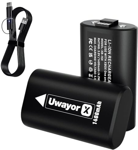 Uwayor bateria Xbox baterias para Xbox Series X, Xbox Series S, Xbox One, Xbox One S, Xbox One X, Xbox One Elite Controller One bateria Negra x2