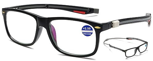 VEVESMUNDO Magnet Lesebrille Magnetisch magnetverschluss Langen bügeln Hinten Lesehilfe Brille mit Sehstärke +1.0,+1.5,+2.0,+2.5,+3.0,+3.5,+4.0 (Schwarz Lesebrille, 2.0)