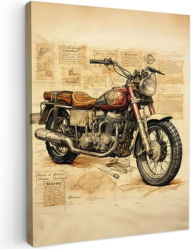 MuchoWow© Leinwandbild 60x80 cm Dekoration Wohnzimmer Bilder Aufhängen Wall Decoration Living Room Wohnungs Deko Moderne Vintage - Motor - Papier - Fahrzeug