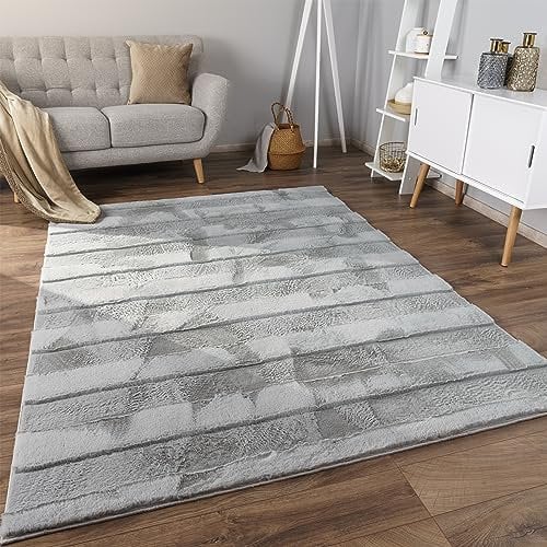 Paco Home Weicher Flauschiger moderner Bubble Wohnzimmer Teppich Hochflor Fell Geometrisches Design Hoch-Tief-Effekt, Grösse:160x220 cm, Farbe:Grau 4