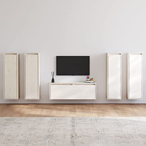 GuyAna TV-Schränke 5 STK. Weiß Massivholz Kiefer Wohnwand Wohnzimmer WohnwäNde TV Board HäNgend TV Sideboard