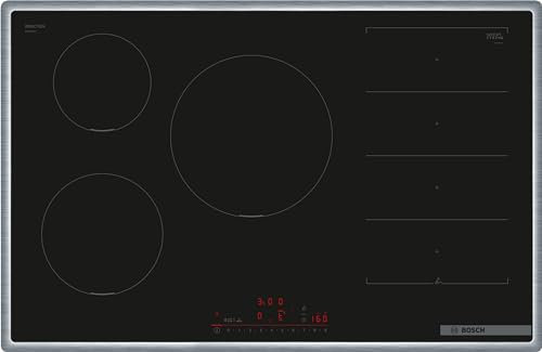 Bosch PXV845HC1E Serie 6 Smartes Induktionskochfeld (autark), 80 cm breit, Freie Platzwahl, 28 cm große Induktions-Kochzone, Umlaufender Rahmen, Kochfeldbasierte Haubensteuerung