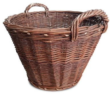 Cesto de Mimbre 50 cm Redondo Cesta Natural de Mimbre con Asas Cesta de mimbre para el jardín Cesta para fruta, verdura, madera