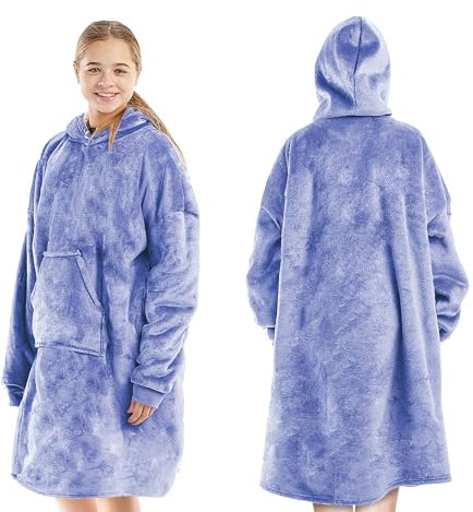 KEPLIN Oversized Blanket Hoodie - Thermal & Soft Hoodie Blanket with Sherpa Lining, Large Pocket & Elasticated Cuff Sleeves - One Size Fits All, Long (152x127x99cm)