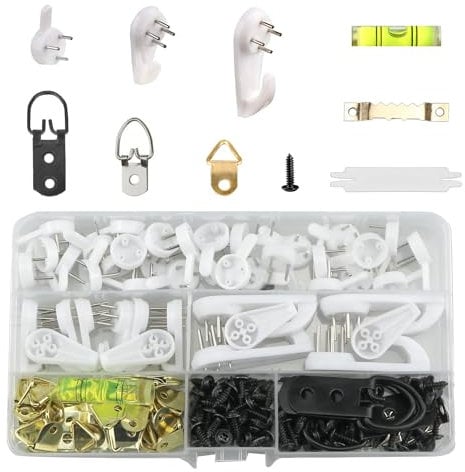 Lemiyoo 208 Pcs Picture Hanging Hooks Kits for Plasterboard,Brick,Masonry ,Concrete,Hard Walls,No Nails Picture Hanging Hooks Set for Picture Frame,Large Pictures, Heavy Duty Picture with Tools