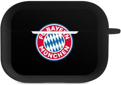 Hülle mit Karabiner kompatibel mit Apple AirPods Pro 2. Generation Case schwarz Schutzhülle mit Schlüsselanhänger FC Bayern München Offizielles Lizenzprodukt Bundesliga