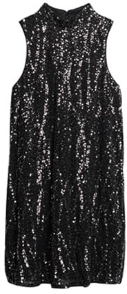Superdry Damen Ärmelloses A-Linien-Minikleid mit Pailletten Schwarze Pailletten 38