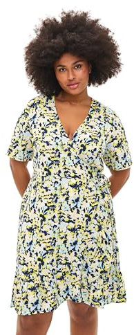 Zizzi Damen Große Größen Kleid Kurze Ärmel Wickel Print Gr Gr M (46/48) Blazing Yellow AOP