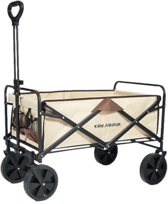 Kirkjubøur® Edda Faltbarer Bollerwagen 90 x 52 x 55 cm, Handwagen für bequem Transport mit 100 Liter Volumen, belastbar bis 110 kg und 360° drehbaren Vorderreifen (Braun)