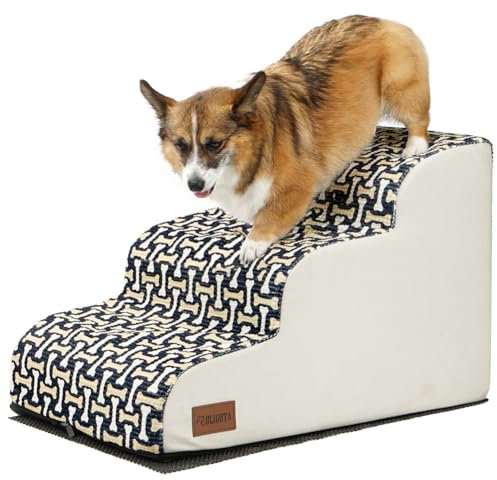 Escalones para perros para cama, escalera de 3 escalones para perros y gatos pequeños, escaleras de espuma de alta densidad para sofá, escalones para mascotas para perros mayores/gatos con dolor en