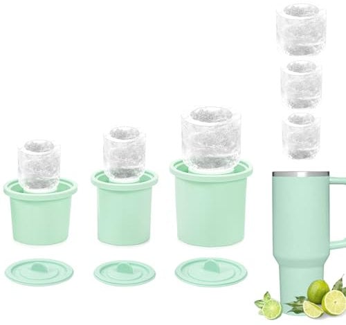 Ice Cube Tray with Lid for Stanley Cup, 3 PCS Silicone Ice Cube Moulds, Reusable Ice Trays for Freezer, Ice Drink, Juice, Whiskey, Cocktail 30Oz, 40Oz (Green, 40OZ)