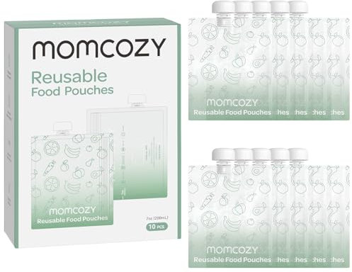Momcozy wiederverwendbare Baby-Food-Pouches für Kleinkinder, BPA-freier Kunststoff, lebensmittelecht, gefriersicher, nachfüllbar für Apfelmus, Joghurt & Püree, Quetschbeutel, 10 Stück,7oz