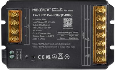 LIGHTEU®, Miboxer 2.4GHz 2 in 1 LED Controller DC12V-48V Alta potenza Max. 30A, PWM alta/bassa frequenza, supporta push dimming, HR2