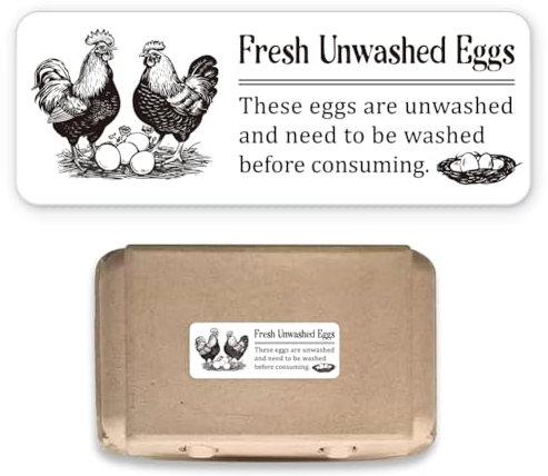 GOMAKERER 180 Stück ungewaschene Eierkarton-Etiketten, 2,5 x 6,7 cm, Hühnerfarm, frische Eier, PET, selbstklebende Eierverpackungsaufkleber für Box, Behälter, Karton, Bauernhof-Zubehör