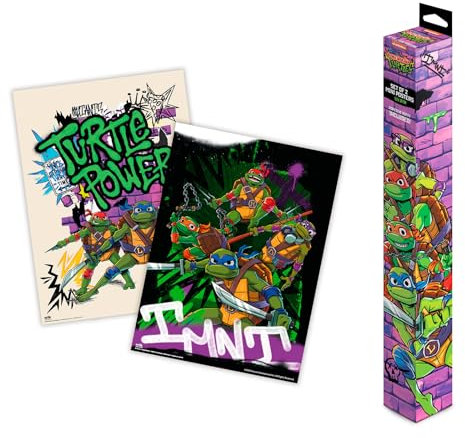 Grupo Erik - Tortugas Ninja Posterset 2 Stück Kunstdruck - Deko Wohnzimmer oder Deko Schlafzimmer - Größe 38 x 52 cm - Offizielle Lizenz