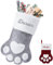 Haustier Weihnachtsstrumpf Personalisiert Name für Hund Katze 39cm große Christmas Stockings Pfotenform Nikolausstrumpf zum Aufhängen am Kamin für Party Weihnachten Deko, 1 Stück, Rot/Grau