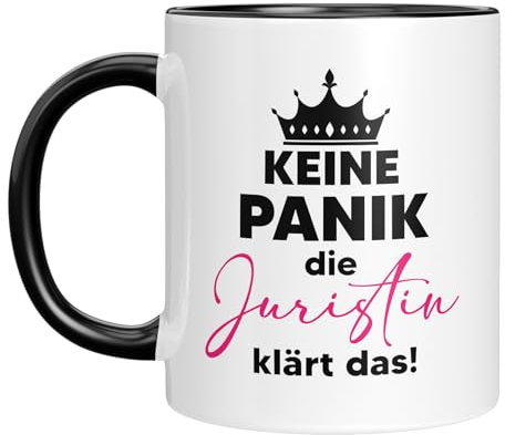 Tasse mit Spruch | Keine Panik, die Juristin klärt das | Geschenkidee für Juristin, Anwaltin | Kaffeebecher 330 ml
