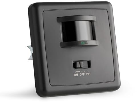SEBSON Bewegungsmelder Innen Unterputz, LED geeignet, Wand Montage, IR Sensor programmierbar, UP Dosen 60mm, Hohlraumdose 68mm, Reichweite 9m/160°, 3-Draht - Anthrazit