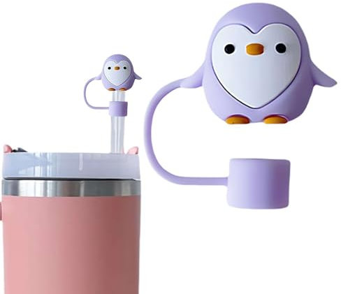 Penguins Straw Cover for Stanley 40&30 Oz Cup, 10mm Silicone Straw Covers Cap for Stanley Cup Accessories, Cute Straw Topper for Tumblers, Straw Cap Stopper for Reusable Straws Tip Lids (Purple)
