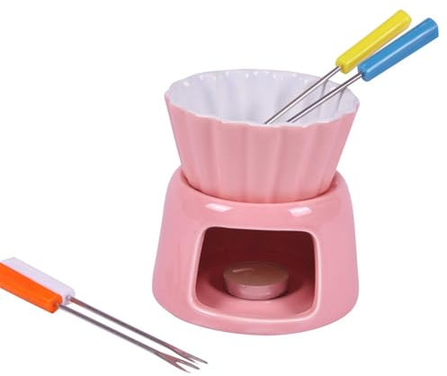 KANLVU Keramik Schokoladenfondue Schmelztopf Für Schokofondue Mit Gabeln Käsefondue Für Tapas Zu Weihnachten, Valentinstag Oder Geburtstag Fondueset(Pink)