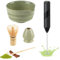 Matcha Set with Milk Frother Handheld, 6 Pcs Matcha Kit Includes Matcha Bowl, Matcha Whisk, Whisk Stand, Bamboo Scoop, Spoon Rest, Japanese Tea Set for Matcha Lovers (Green, Powder Not Included)
