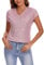 Kyzoeyou Women's Sparkle Sequin Tops Shimmer Glitter V Neck Party Top Short Cap Sleeve (Pink L)