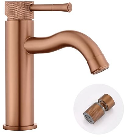 TRYSEA Robinet de salle de bain or rose, avec aérateur de pulvérisateur d'éclaboussures, défaut d'évier à poignée unique, pour vanité de ferme et camping-car