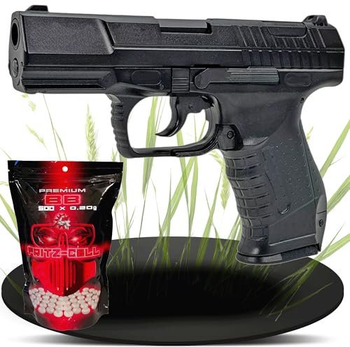 Fritz-Cell Set Softair Federdruck Airsoft Pistole Waffe 0,5 Joule 6 mm inkl. 500 Premium BB's 0,20g Munition