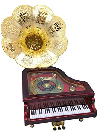 Cabilock 1 Stück Grammophon Klavier mit Aufziehmechanismus Musikbox mit Zarter Melodie Geburtstagsgeschenk für Dunkelrot
