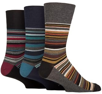 SockShop Gentle Grip Mens Striped Socks Patterned Stripey, Soft Honeycomb Top Comfort Cuff, 6-11 Pack of 3