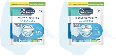 Dr. Beckmann - Lessive en feuilles La Sensible - Désinfectant Linge Format Pré-Dosé, Pratique et Léger - 100% Hydrosoluble - Produit Ménager Maison Facile à Utiliser - 25 Feuilles